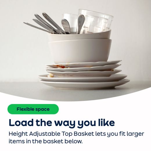 Hoover Integrated Slimline Dishwasher - Silver Control Panel with Fixed Door Fixing Kit - AO Annotation - Height Adjustable Top Basket